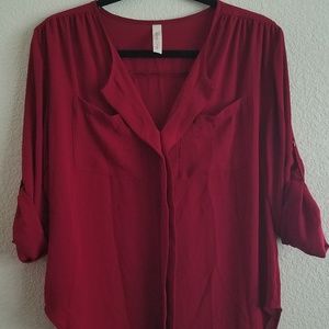 Burgundy / dark red deep v-neck blouse top